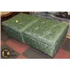 Image 1 : PAIR OF GREEN VINTAGE FABRIC OTTOMANS