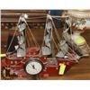 Image 1 : WOOD & METAL SHIP SHAPED MANTLE CLOCK.