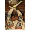 Image 1 : PAIR OF VINTAGE CARVED HORNS.