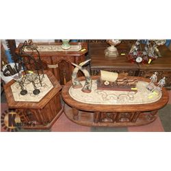 3PC WOOD & STONE TOP LIVINGROOM TABLE SET INCL