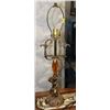 Image 1 : BRASS & AMBER GLASS TABLE LAMP WITH NO SHADE.