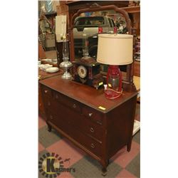ANTIQUE 1940'S WOOD CARVED DRESSER WITH MIRROR