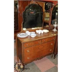 ANTIQUE WOOD CARVED 1920'S DRESSER WITH MIRROR