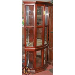 WOOD & GLASS CORNER CABINET, 31"X18"X72".