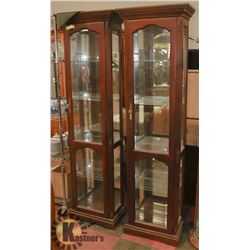 PAIR OF GLASS AND WOOD CURIO CABINETS,