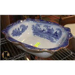 VINTAGE BLUE AND WHITE LARGE WASH BOWL