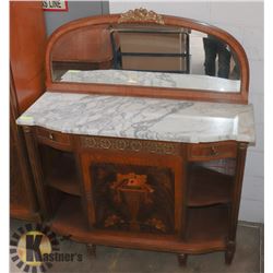 ESTATE WOOD INLAY MARBLE TOP SIDEBOARD