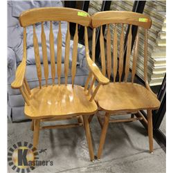 OAK ARROWBACK ARMCAHIR WITH SIDE CHAIR. FURNITURE