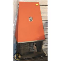 METAL BLACK AND ORANGE FAUX FIREPLACE