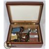 Image 1 : LARGE CIGAR BOX FILLED WITH LIGHTERS,  PIPES &