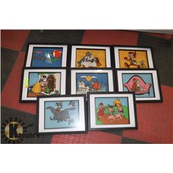 8 VINTAGE DISNEY CARICATURES QUILT PATCHES FRAMED.