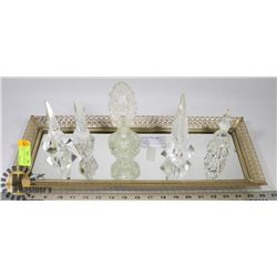 MIRROR WITH 3 CRYSTAL PERFUME BOTTLES AND 2