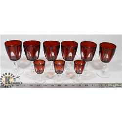 ESTATE LOT OF 9 ASSORTED SIZE CRANBERRY GLASSES