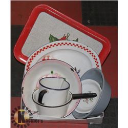 FLAT OF ENAMELED KITCHENWARE