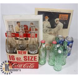 BOX WITH VINTAGE COCA COLA BOTTLES AND OTHER