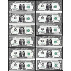 District Set of (12) 1963 $1 Federal Reserve Notes