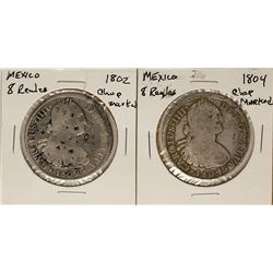 Lot of 1802 & 1804 8 Reales Mexico Silver Coins Chop Marks