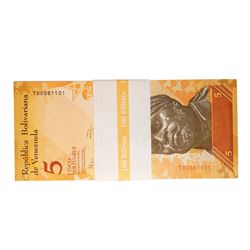 Pack of (100) Uncirculated 2007 Venezuela 5 Bolivares Bank Notes