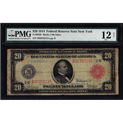 1914 $20 Federal Reserve Note New York Red Seal Fr.953b PMG Fine 12 Net