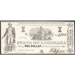 1864 $1 State of Louisiana Obsolete Note