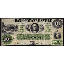 1861 $10 The Bank of Howardsville Virginia Obsolete Note