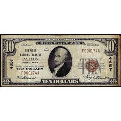 1929 $10 National Bank Patton, PA CH# 4857 National Currency Note