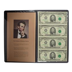 Uncut Sheet of (4) 1995 $5 Federal Reserve Notes Atlanta