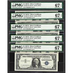 Lot of (5) Consecutive 1957A $1 Silver Certificate Notes PMG Superb Gem Unc. 67EPQ
