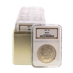 Lot of (20) 1887 $1 Morgan Silver Dollar Coins NGC MS63