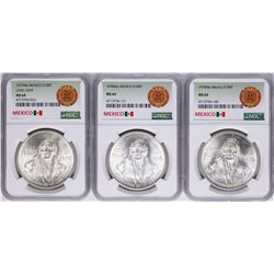 Lot of 1977Mo-1979Mo Mexico 100 Pesos Silver Coins NGC MS64