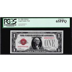 Low Serial Number 55 - 1928 $1 Legal Tender Note Fr.1500 PCGS Gem New 65PPQ