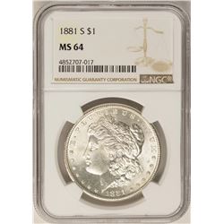 1881-S $1 Morgan Silver Dollar Coin NGC MS64