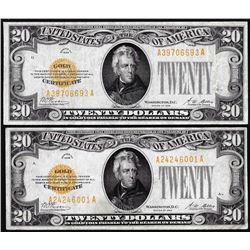 Lot of (2) 1928 $20 Gold Certificate Note