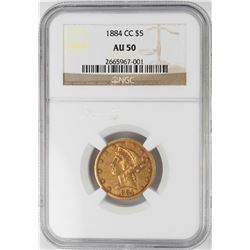 1884-CC $5 Liberty Head Half Eagle Gold Coin NGC AU50