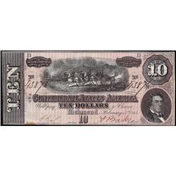 1864 $10 Confederate States of America Note