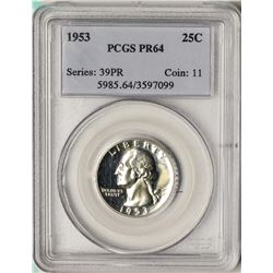 1953 Proof Washington Quarter Coin PCGS PR64