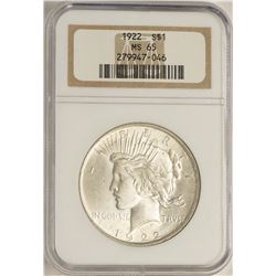 1922 $1 Peace Silver Dollar Coin NGC MS65