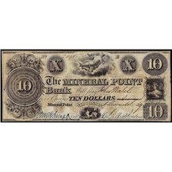 1839 $10 Mineral Point Bank Wisconsin Obsolete Note
