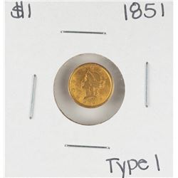 1851 Type 1 $1 Liberty Head Gold Dollar Coin