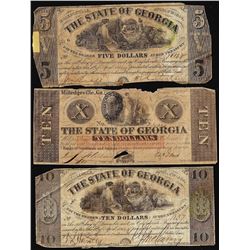 Lot of (3) 1864 $5/$10 State of Georgia Obsolete Notes