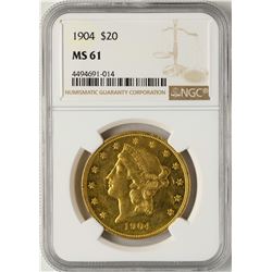 1904 $20 Liberty Head Double Eagle Gold Coin NGC MS61