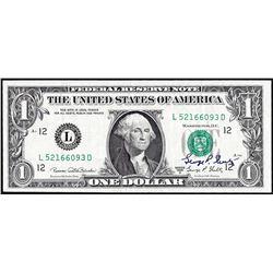 1969D $1 Federal Reserve Note with Courtesy Autograph