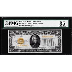 1928 $20 Gold Certificate Note Fr.2402 PMG Choice Very Fine 35