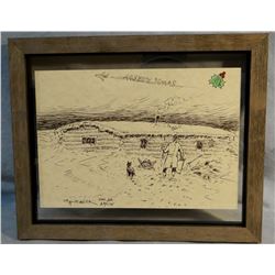 Cheek, C. R. Christmas card pen/ink, signed, 8” x 6”, Sod Cabin, Dec. 03, 26/175