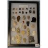 Image 1 : Tray of 34 artifacts, 24 arrowheads, 3 knives, 2 drills, 5 scrapers, 12"x 8", McBride Trap, Simms, M