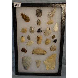 Tray of 23 artifacts, 4 knives, 1 drill, 10 arrowheads, 8 scrapers, 12"x 8", Sun River Drainage, MT