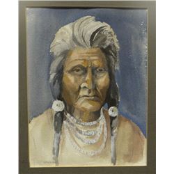Sander, Tom, Indian portrait, watercolor, 7x9.5