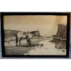 Knerr, Floyd (Lewistown, MT) original pencil, Cool Water, 1953, 14" x 22"