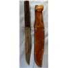 Image 1 : Original Bowie knife w/sheath, chip in handle, marked