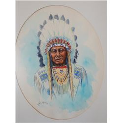 Rains, William (Billings, MT) original watercolor, Indian Chief, 12" x 14", 1978